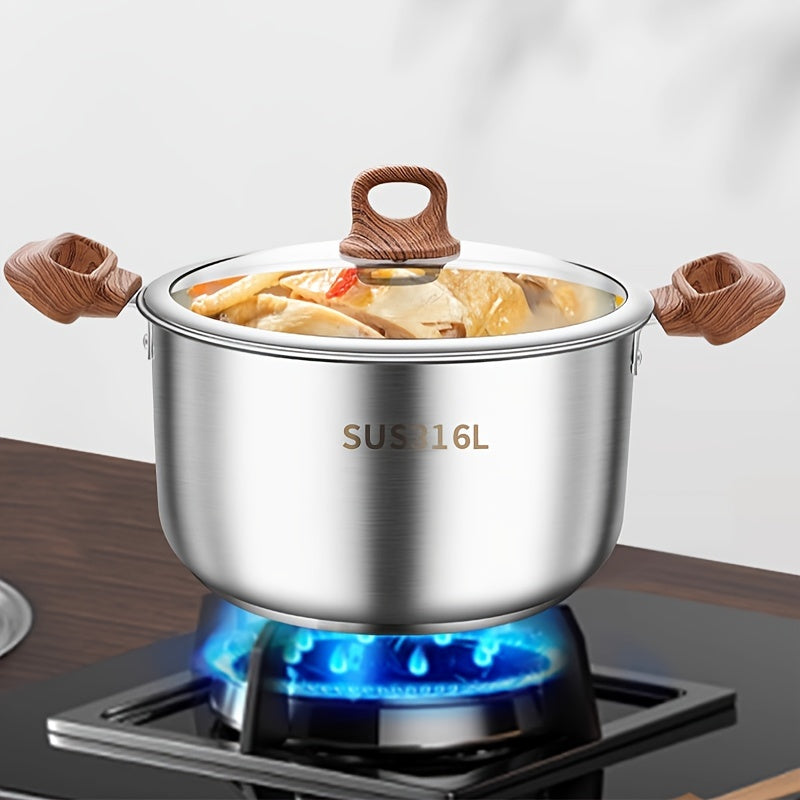 Olla de sopa de acero inoxidable de 8Qt con tapa de vidrio, fondo grueso, para recalentar guisos