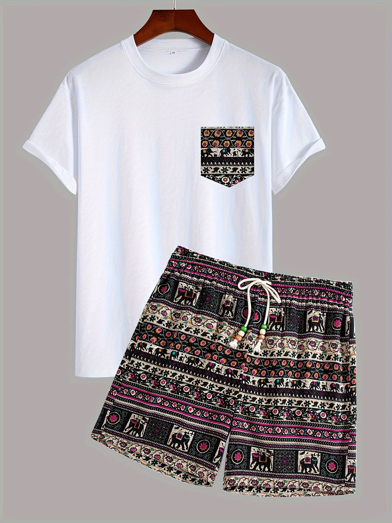 Boho Tribal Print Cotton T-Shirt and Shorts Set Loose Fit Spring Outfit
