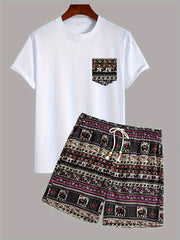 Boho Tribal Print Cotton T-Shirt and Shorts Set Loose Fit Spring Outfit