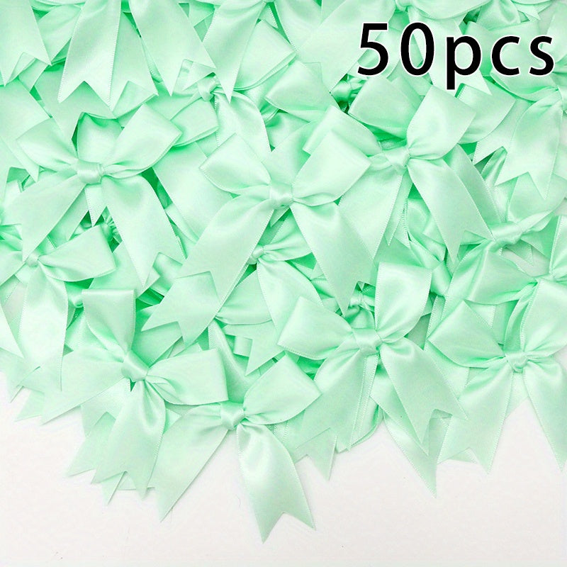 50 Small Pink and White Satin Ribbon Bows for Crafting Gift Tying Wedding Decorations