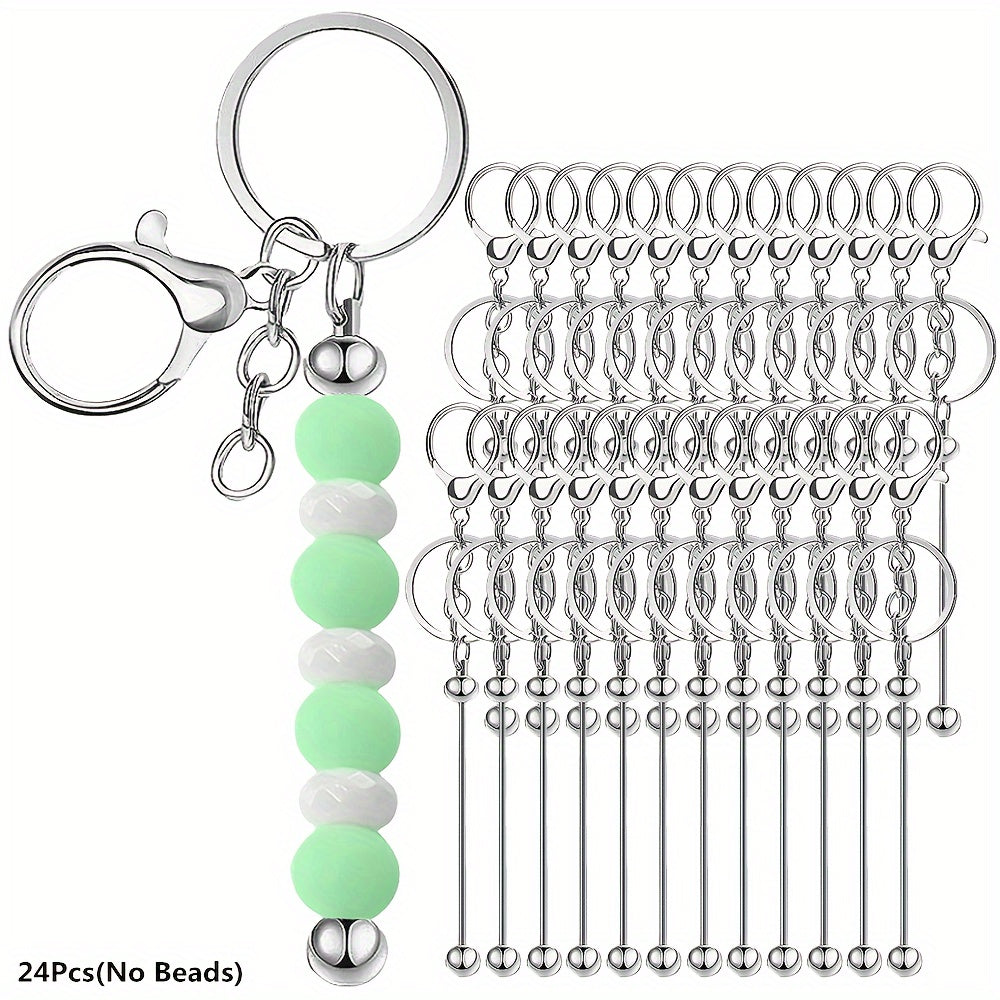 Set of 24 Metal Beadable Keychain Bars Unfinished DIY Jewelry Charms for Pendants and Keychains