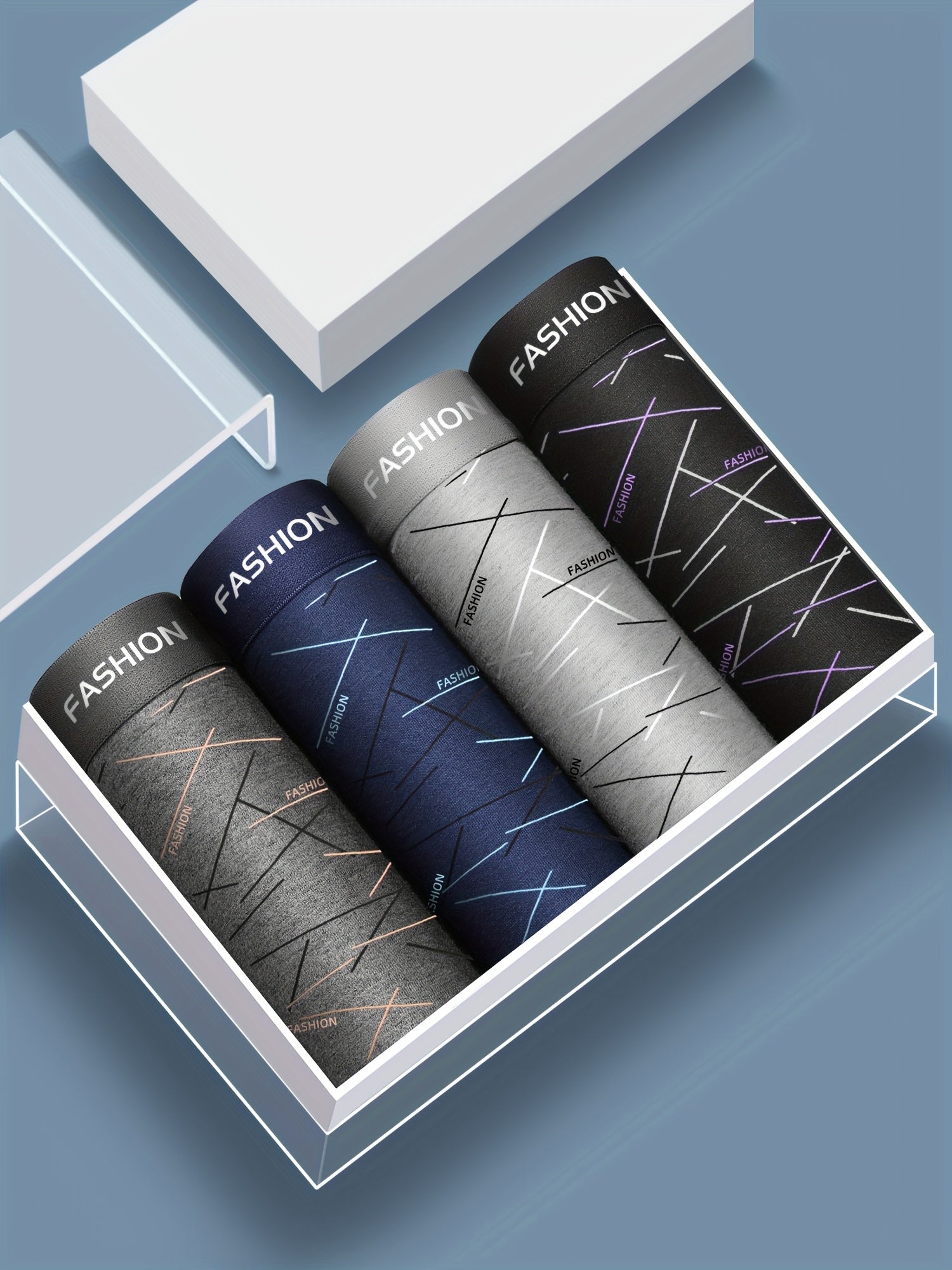 Men's Boxer Briefs 4-Pack Breathable Polyester Spandex Print Assorted Colors