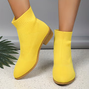 Women's Knit Boots Breathable Round Toe Chunky Heels Fall Sneakers