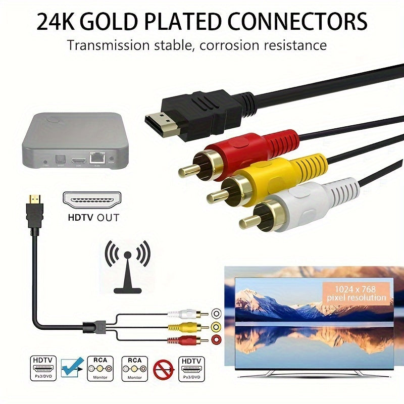 Кабель 1080P HDTV к RCA 152,4 см, мужской к 3RCA, видеовход/аудио, AV-адаптер для ТВ/DVD