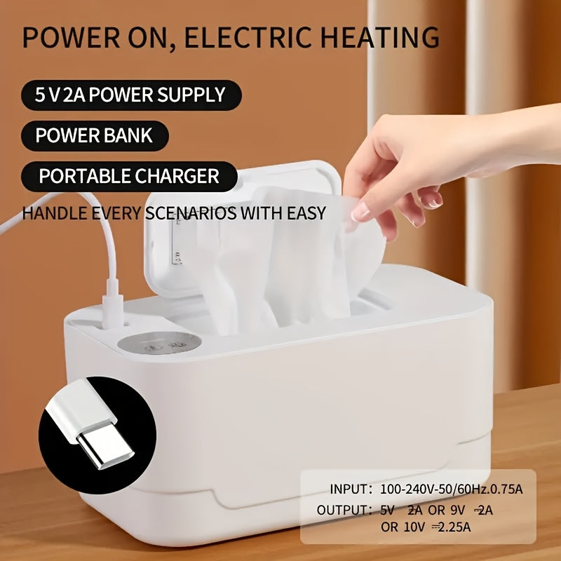 Portable USB Wet Wipe Warmer with Large Capacity Tissue Dispenser for Travel and Home
