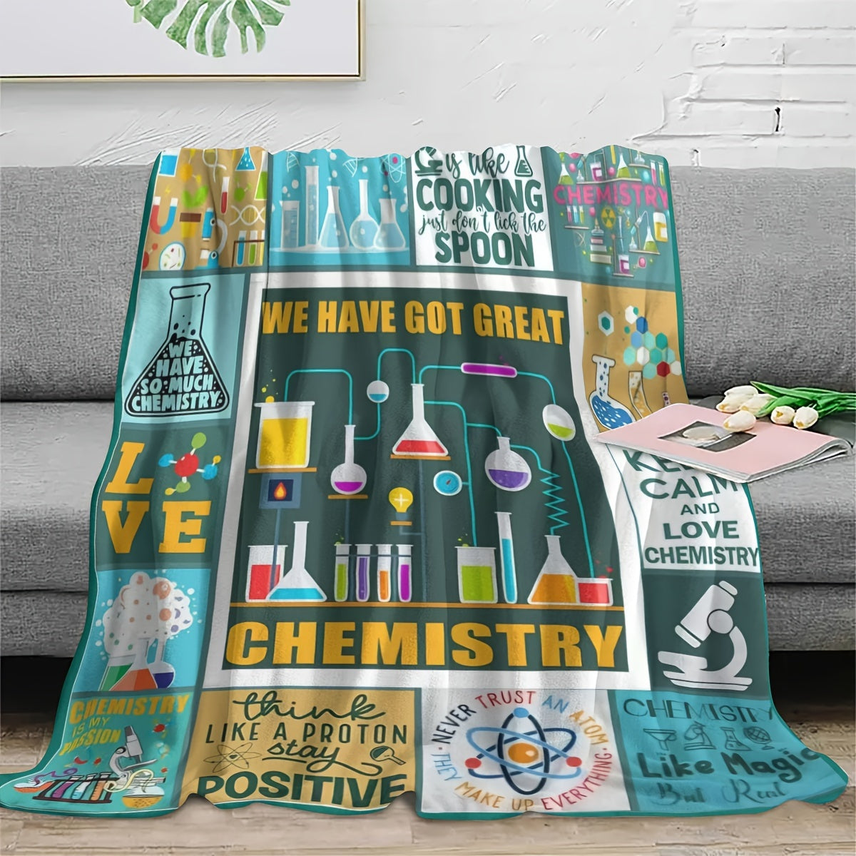Fleece Throw Blanket with Chemistry Theme for Science Lovers and Students