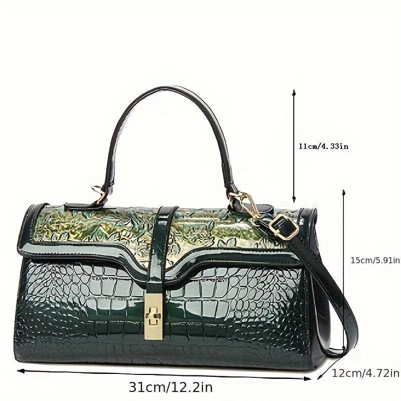 Vintage Geometric Pattern Clutch Bag with Removable Strap and Kiss Lock Closure Black Green