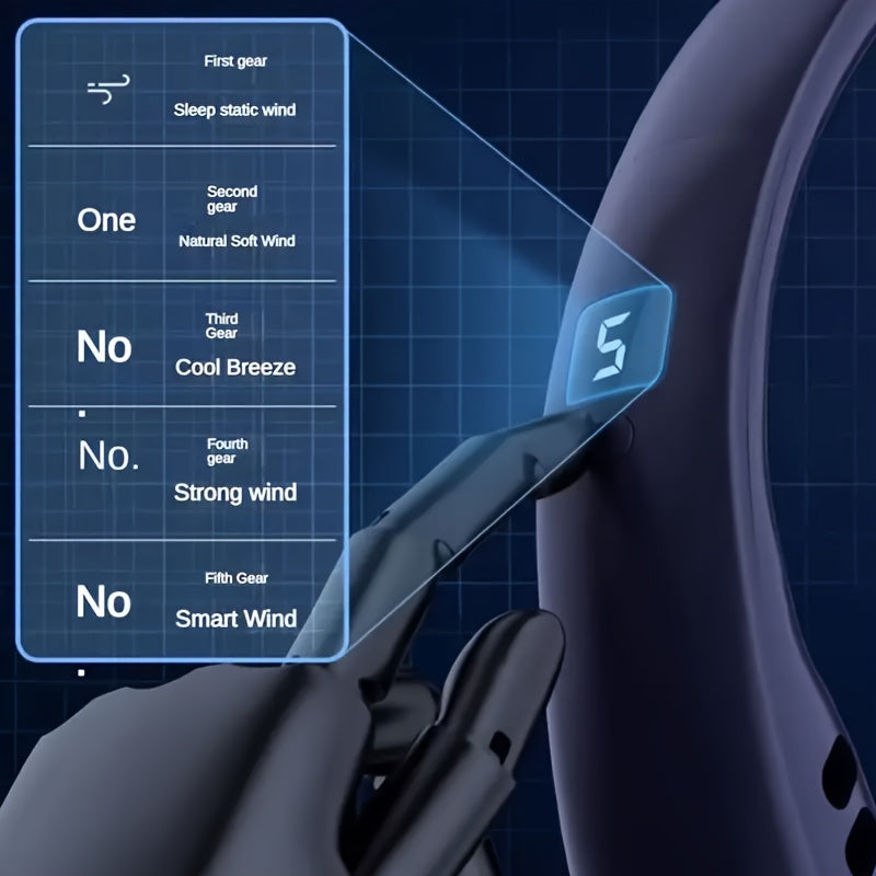 Portable Neck Fan with Ice Porcelain, 5-Speed LED, USB-C Charging