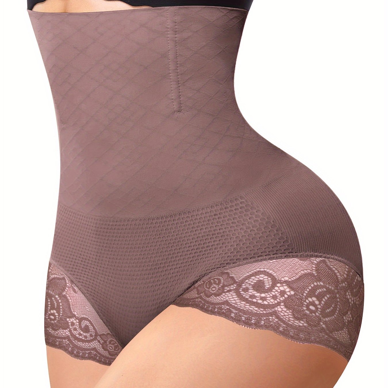 Women’s High Waist Tummy Control Lace Shaping Panties Solid Color