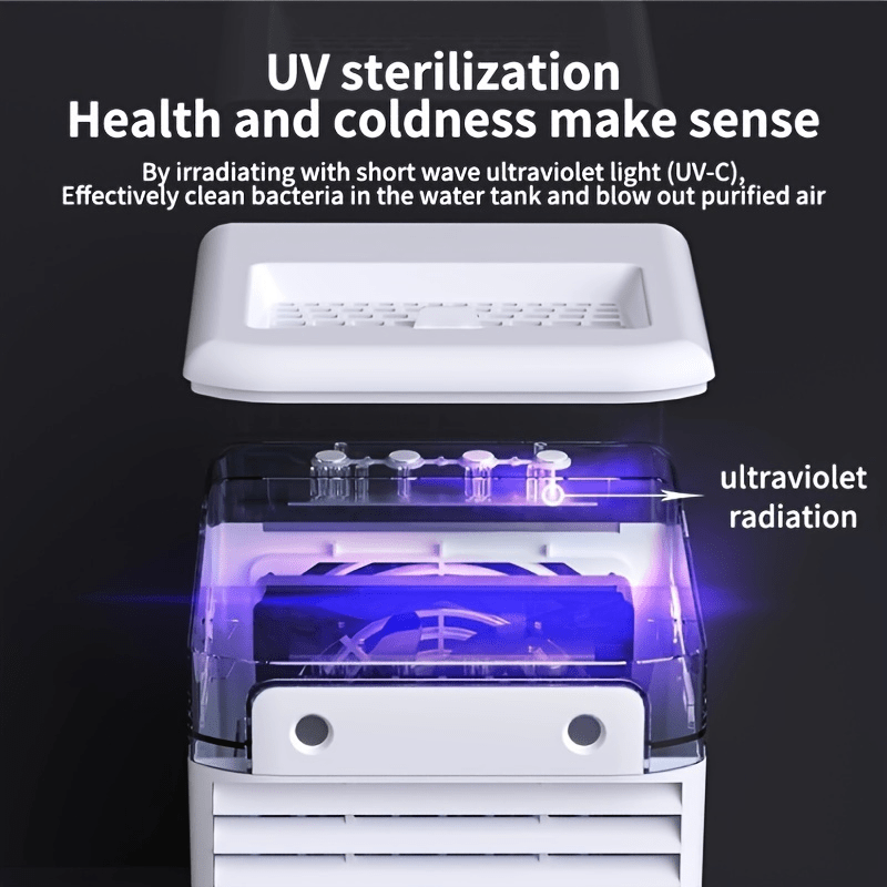 Portable Personal Air Conditioner with Mini Fan Water Tank 7 Colors for Small Rooms Office Kitchen