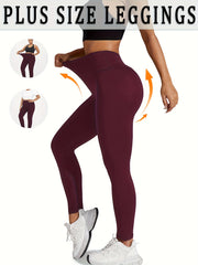 Plus Size Women's Solid High Waist Tummy Control Yoga Leggings