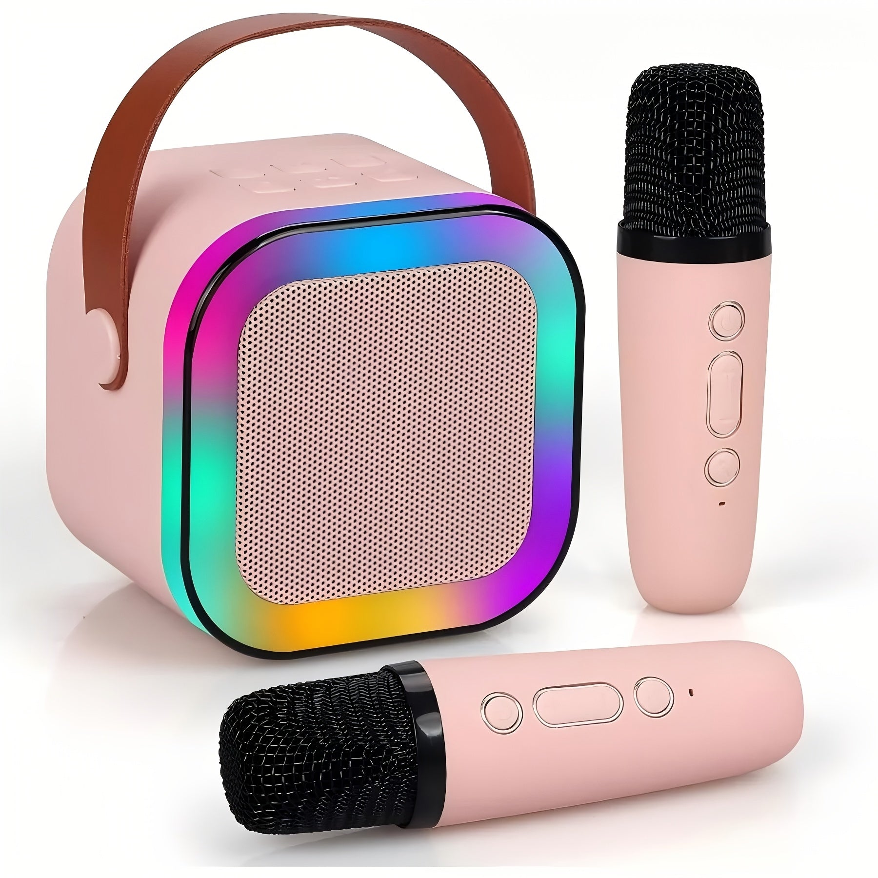 Wireless Microphone Speaker for Karaoke Home Audio System Pink White