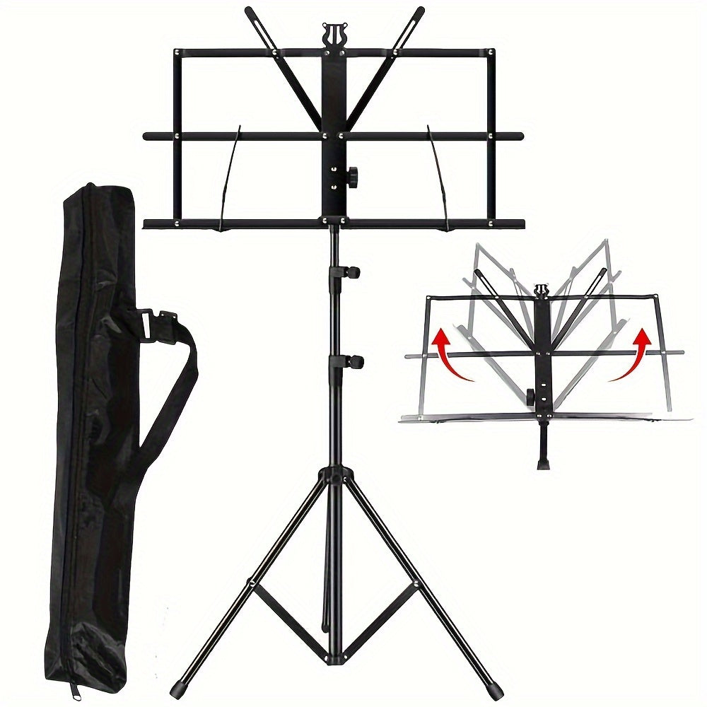 Black Portable Folding Music Stand with Adjustable Height for Instruments