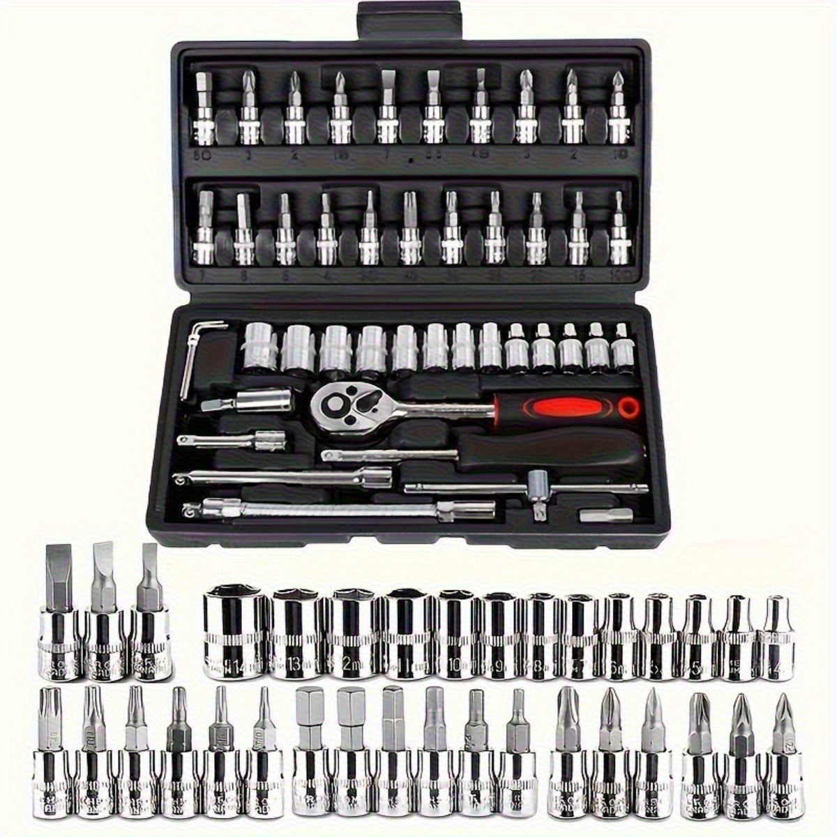 Professional-Grade 46-Piece Socket Wrench Repair Tool Set with Storage Box