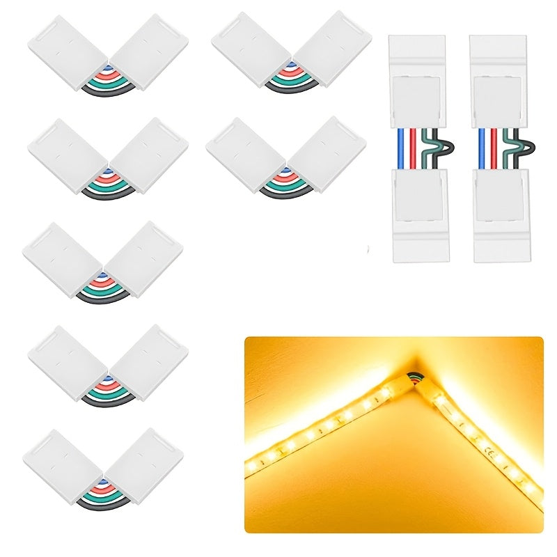 2/3/4-pin LED lentalar uchun burchakni sozlash mumkin bo'lgan L shaklidagi ulanishlar, 8/10mm kenglikdagi 5050 RGB lentalariga mos keladi. Klipga ulanish, payvandlash talab qilinmaydi.