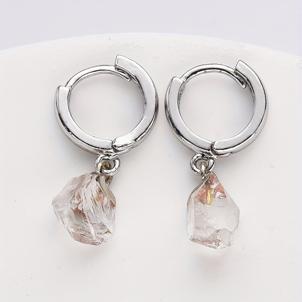 Pendientes de cobre con piedras de cristal natural para mujeres y niñas