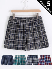 Men's Plaid Cotton Boxer Briefs Pack of 5 Breathable Loose Fit for Home or Beach