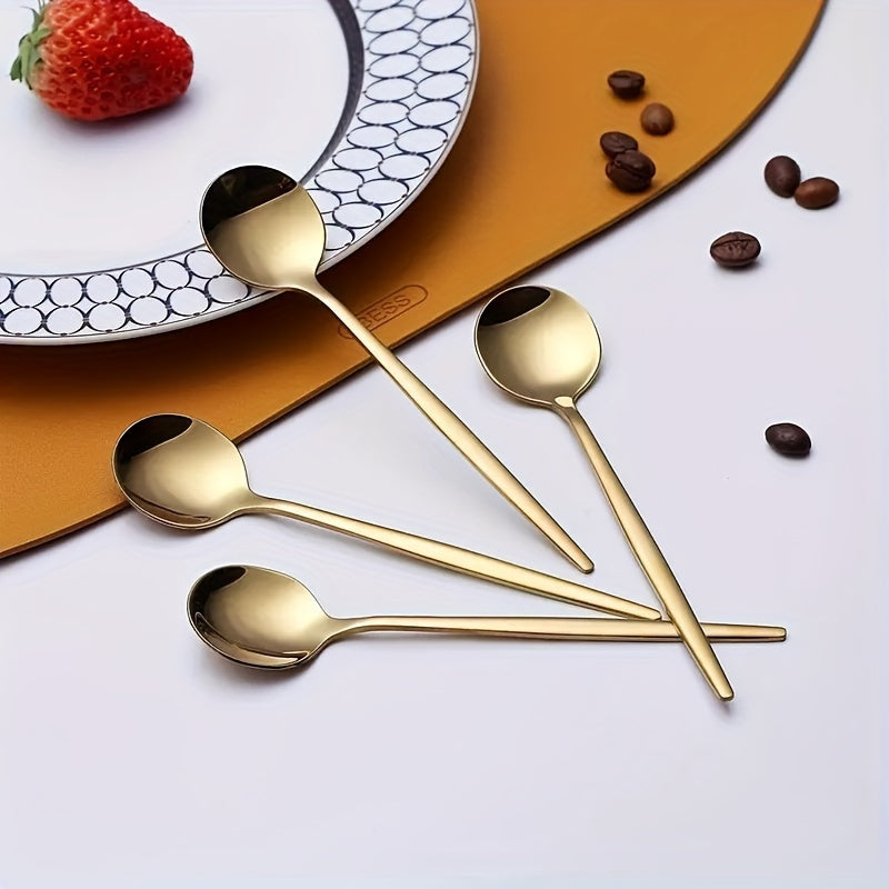 Set of 6/12 Gold-Tone Stainless Steel Dessert Spoons for Coffee Tea Beverages