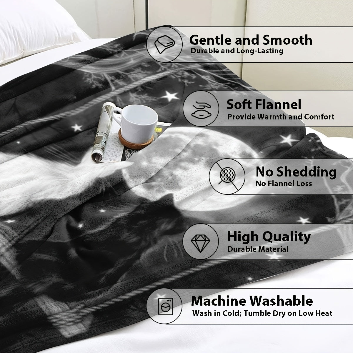 Black and White Cat Couple Throw Blanket Soft Velvet Stain-Resistant for Couch Bed Office