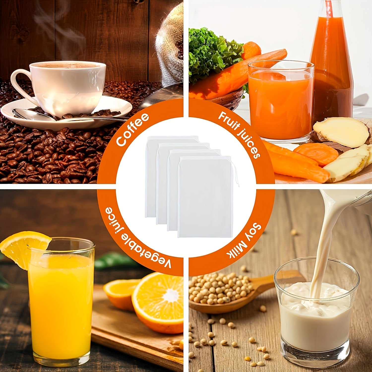 Reusable Mesh Filter Bag for Soy Milk and Juice, Food Safe Durable Non-Woven