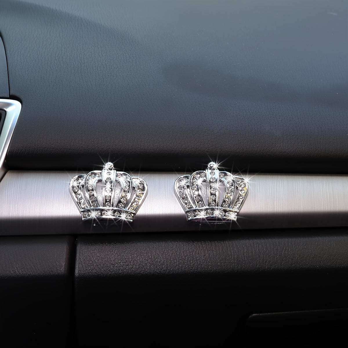 2-Pack Crystal Crown Car Decorations Adhesive Rhinestone Auto Interior Exterior