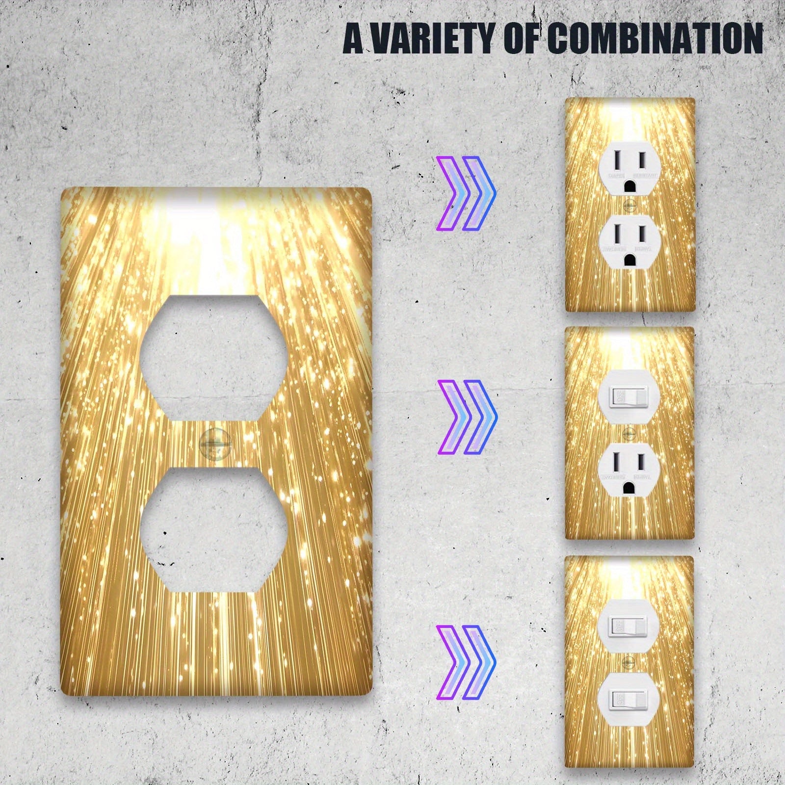 Golden Sparkle Light Switch Cover Decorative Artistic Design Battery-Free Easy to Clean Standard Size