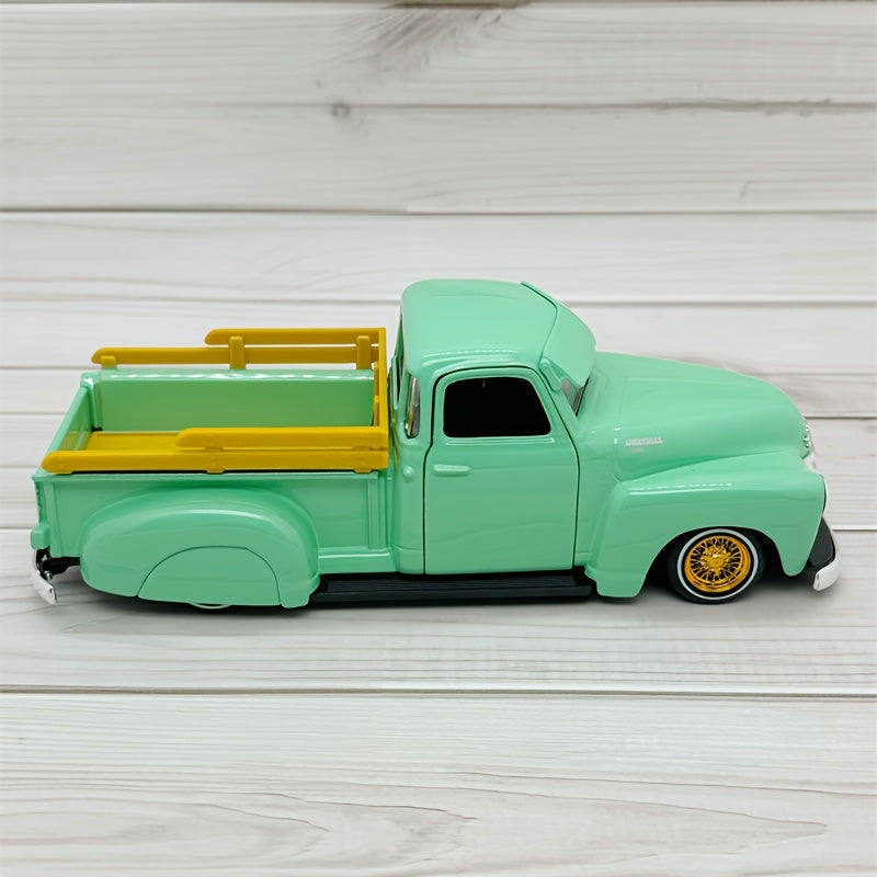 Coche de modelo de hojalata para niños a escala 1:25, camión pickup vintage verde de aluminio