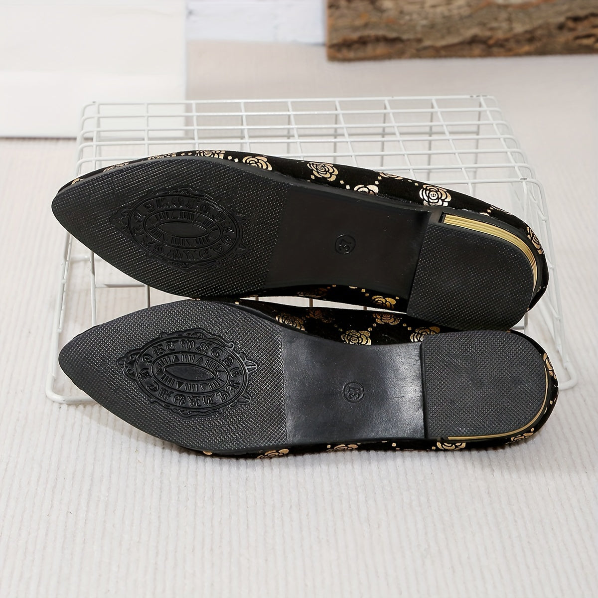 Women's Floral Pattern Mary Jane Flats Slip-On Pointed Toe Lightweight Shoes