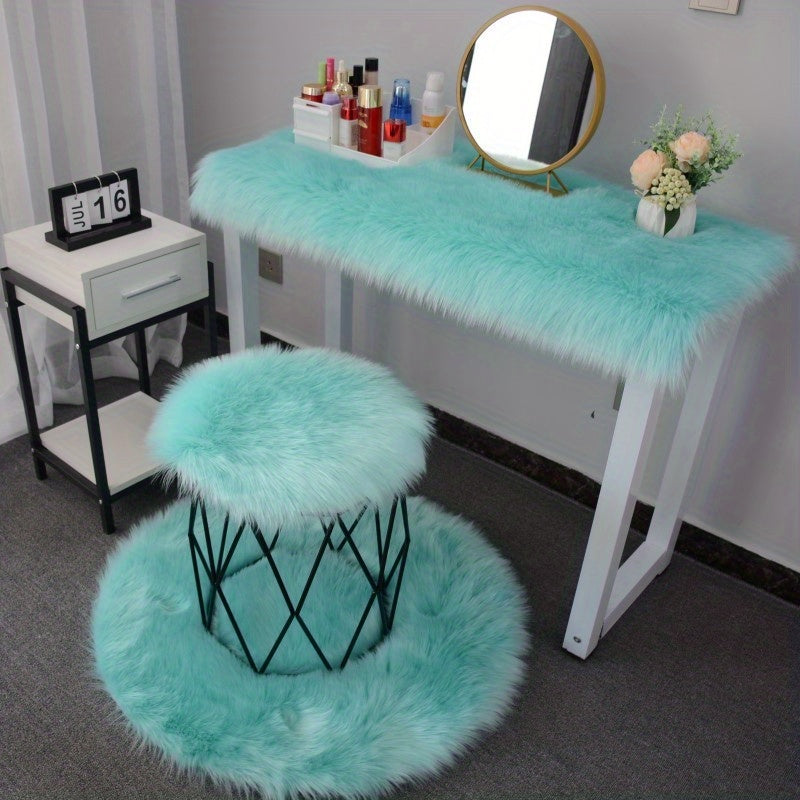 Alfombra de área de felpa sintética y cojín de silla, resistente a las manchas, punto de felpa, decoración acogedora para sala de estar