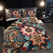 Conjunto de ropa de cama bohemia con mandala floral, 3 piezas, funda nórdica y fundas de almohada
