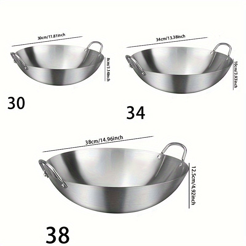 Stainless Steel Wok 38cm Heavy-Duty Uncoated Pan for Restaurant or Home Cooking