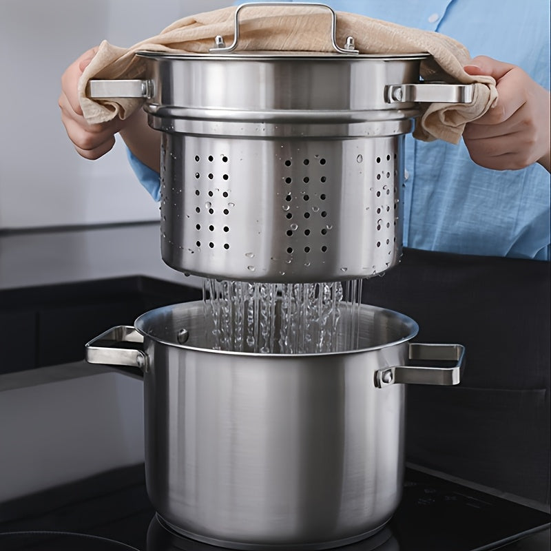 Juego de ollas para pasta de acero inoxidable con cesta de vapor y tapa para cocinar y vaporizar