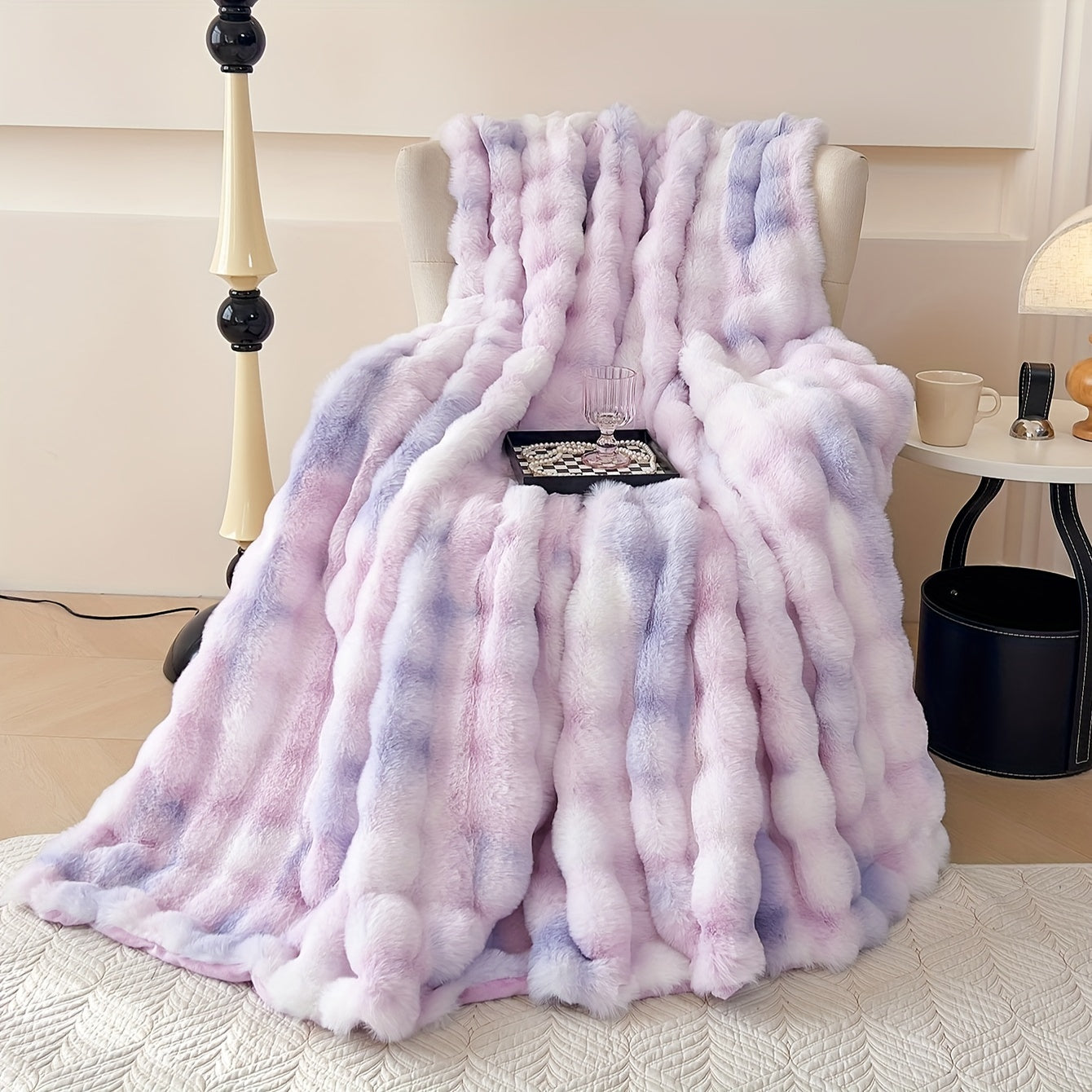 Tie-Dye Faux Rabbit Fur Blanket Shaggy Plush Bed Sofa Throw Cozy Fluffy