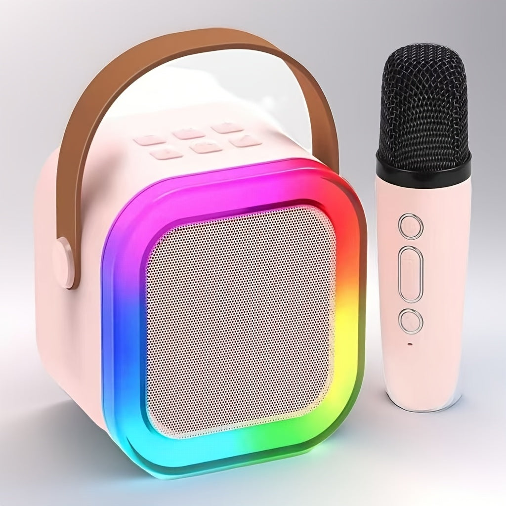 Mini Portable Karaoke Speaker with Wireless Microphones and LED Lights