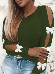 Plus Size Women's Sweater Long Sleeve Bow Accent Fall Winter Pullover