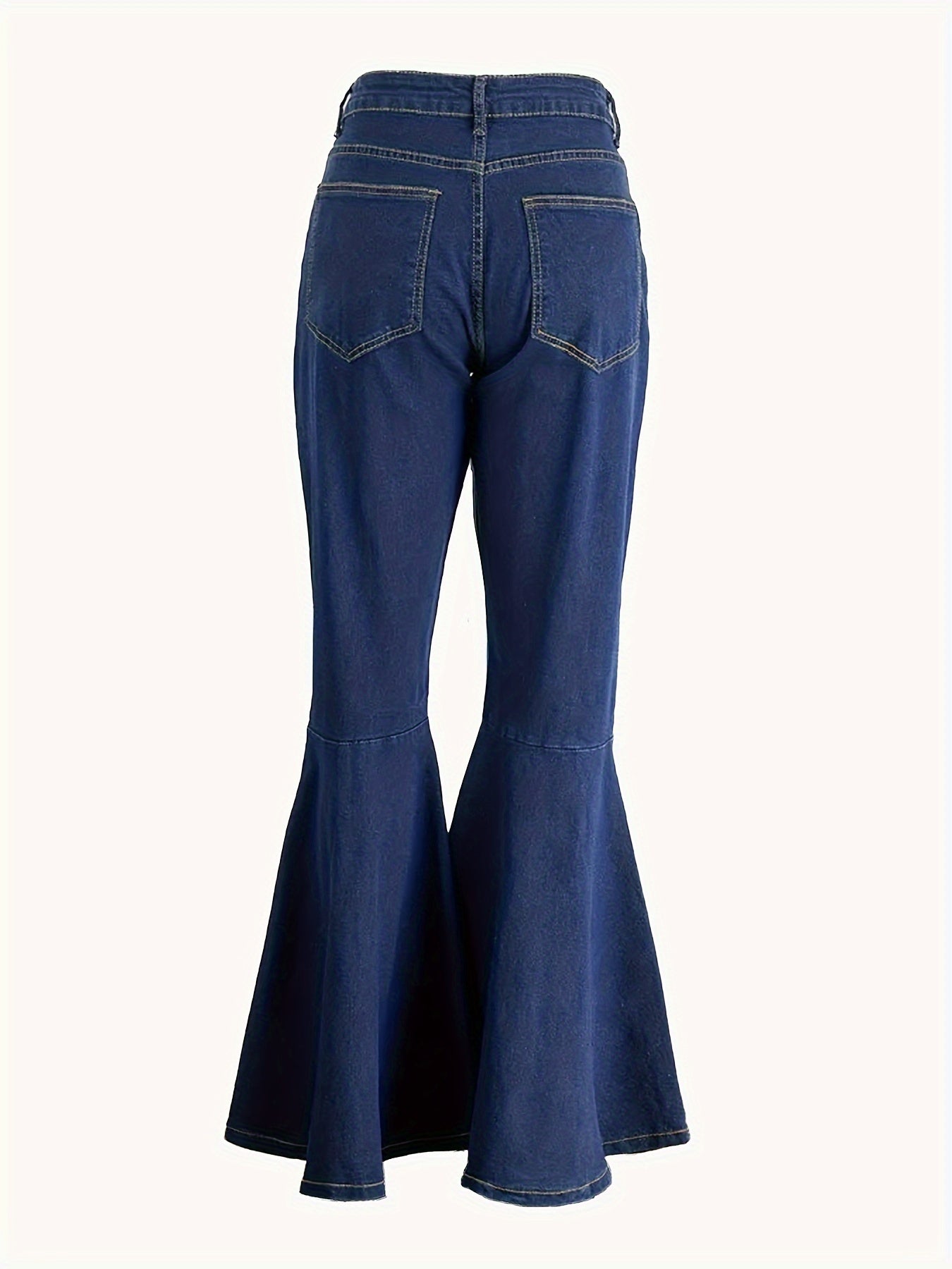 Women's High-Waist Stretch Denim Flare Jeans Blue Casual Allseason
