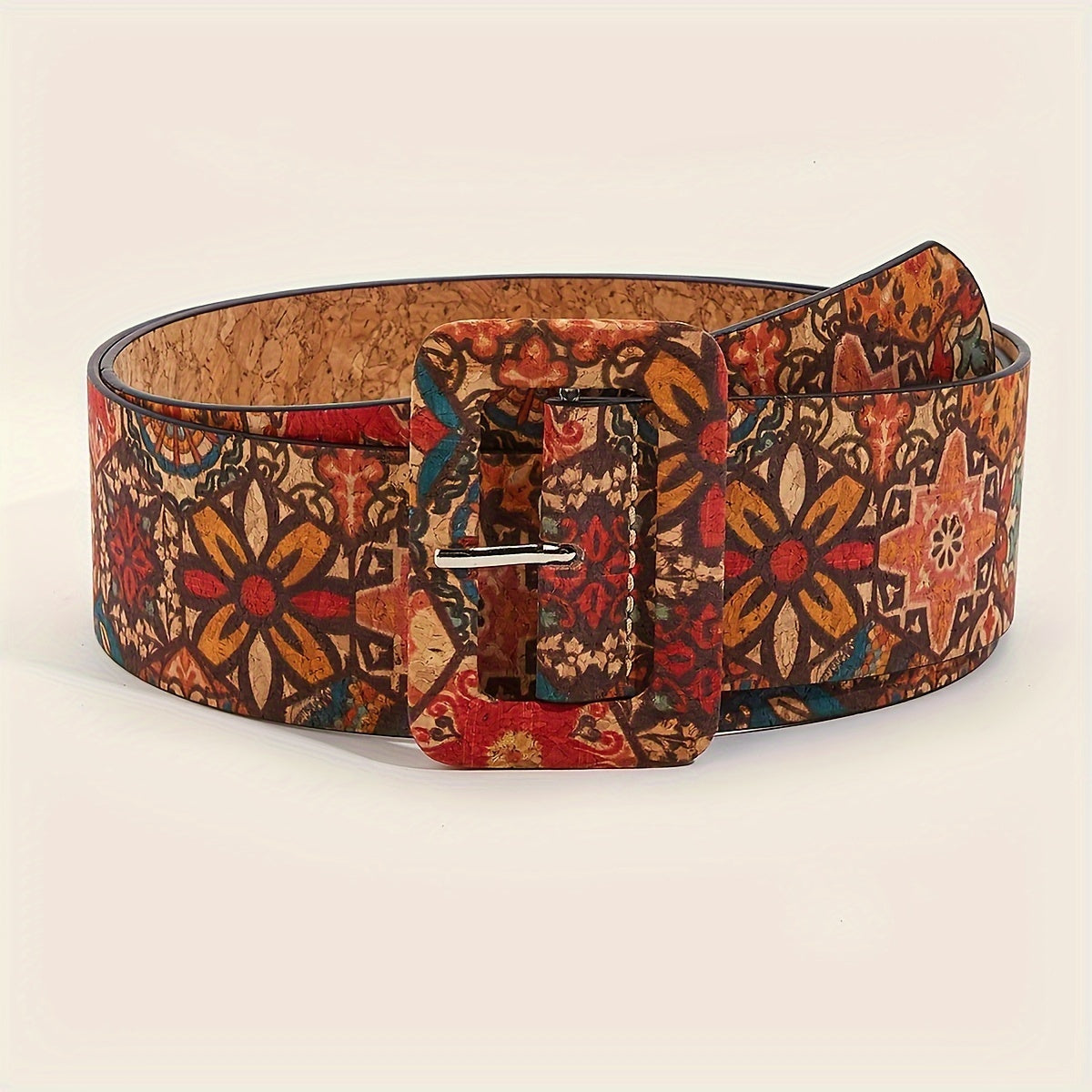 Women's Boho Vintage Flower-Printed PU Belt with Pin Buckle for Jeans