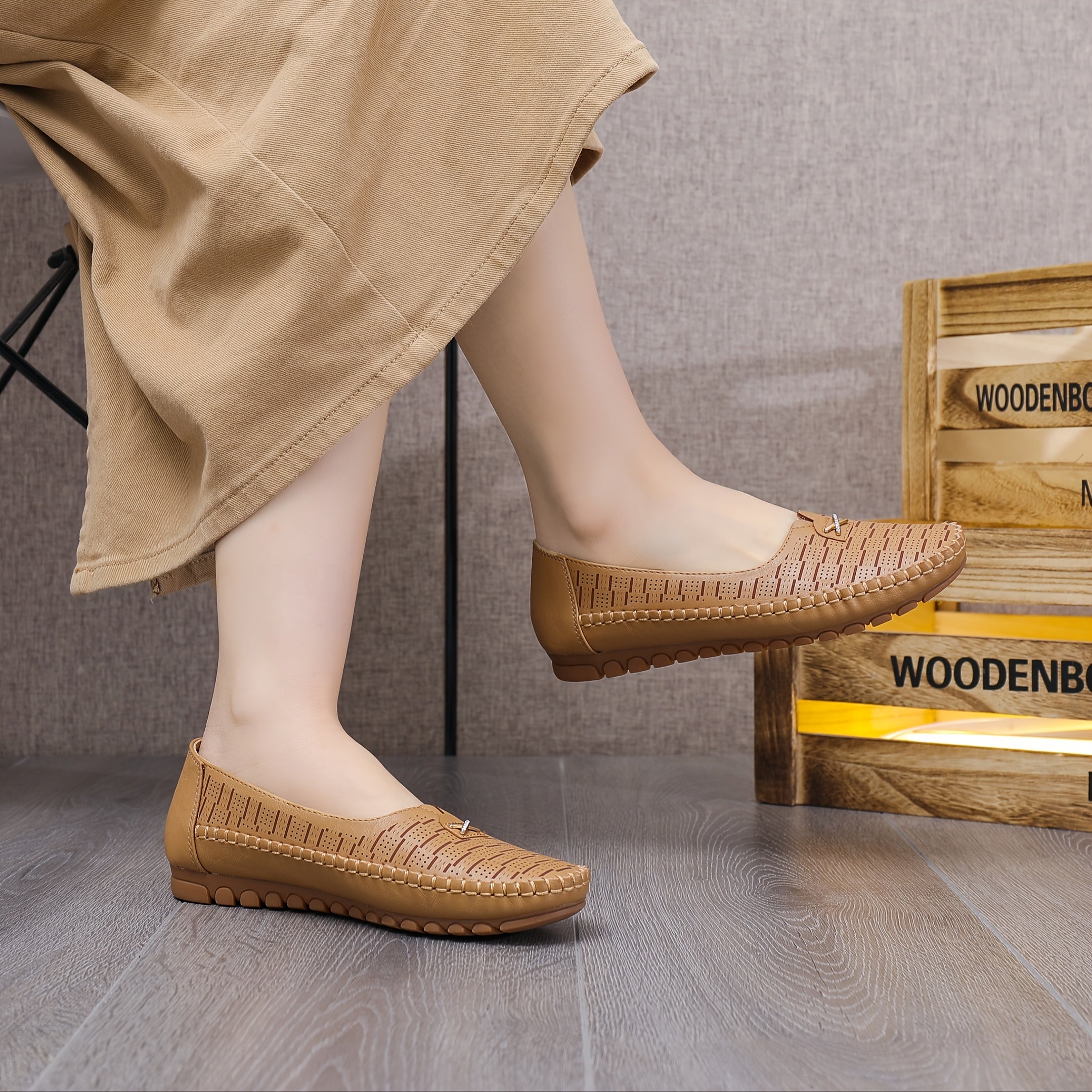 Women's Slip-On Loafers with Metal Buckle, Solid Color, Plain Toe