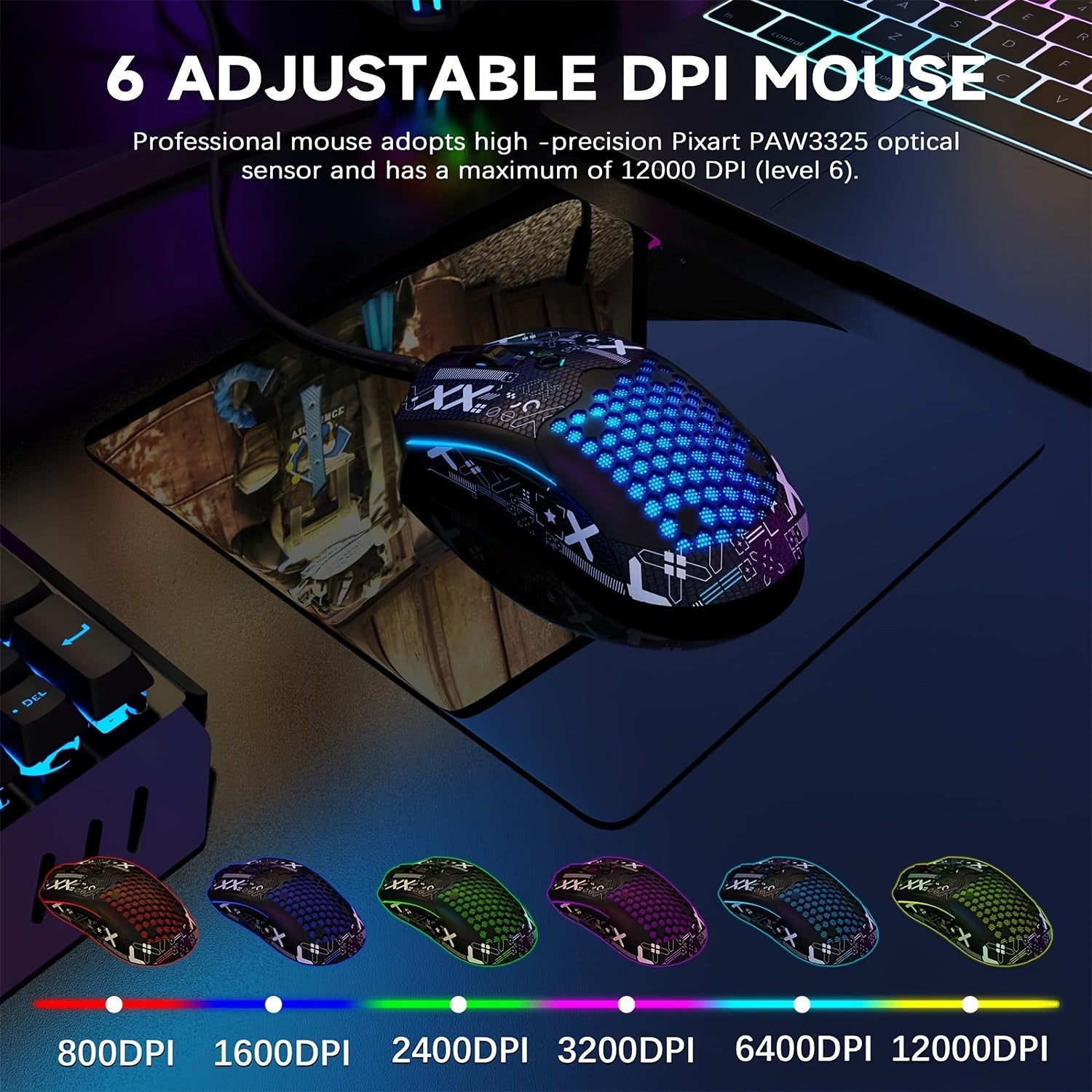 Gaming Mouse with 65G Lightweight Honeycomb Shell 26 RGB Backlighting Optical Sensor