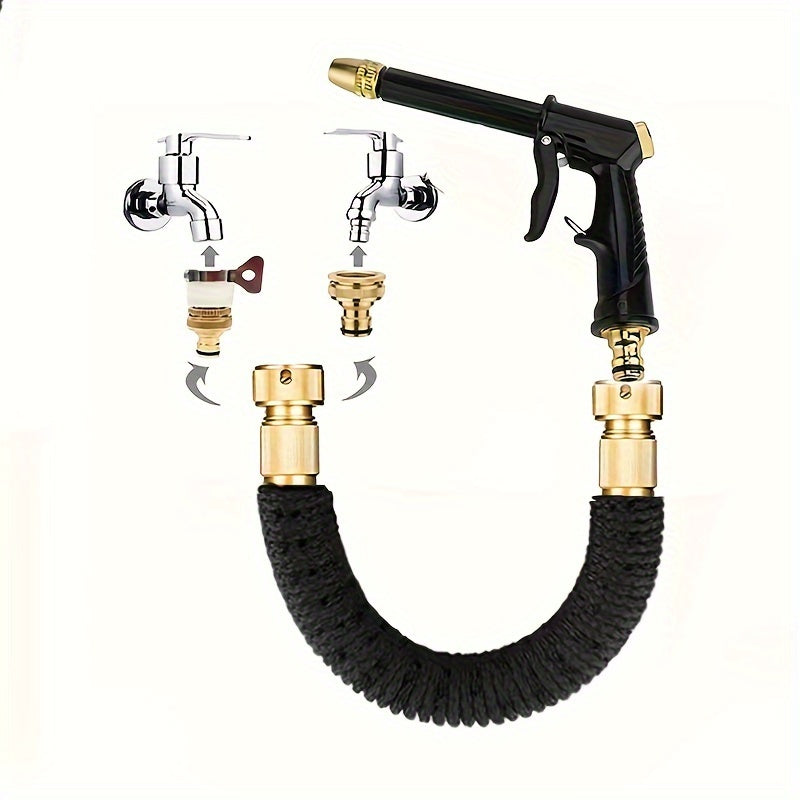 Расширяемый резиновый садовый шланг с насадкой для высокого давления для полива и мойки