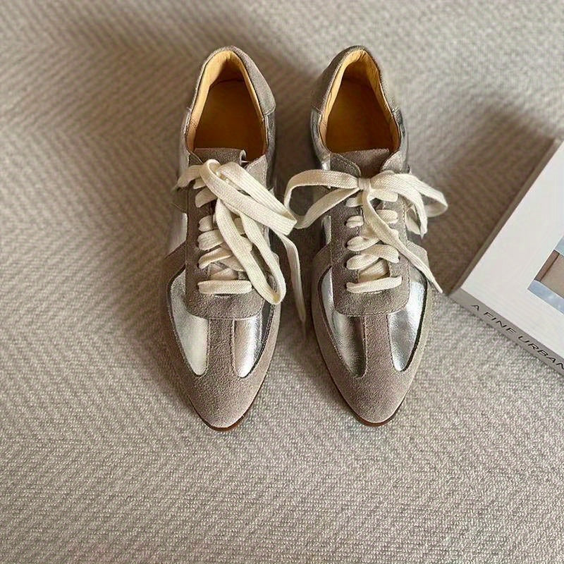 Women's Lace-Up Flats Synthetic Pointed Toe Shoes Non-Slip Cushioned All-Season