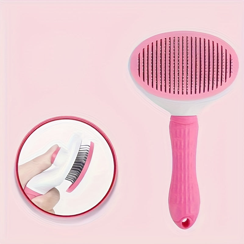 Pet Hair Removal Comb with One-Button Operation for Dogs and Cats Grooming and Massaging
