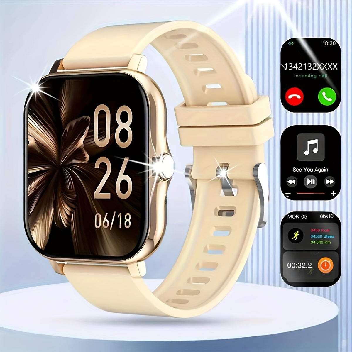 Men's and Women's Smart Watch 1.85-Inch HD Touchscreen Pedometer Calls Multi-Sport