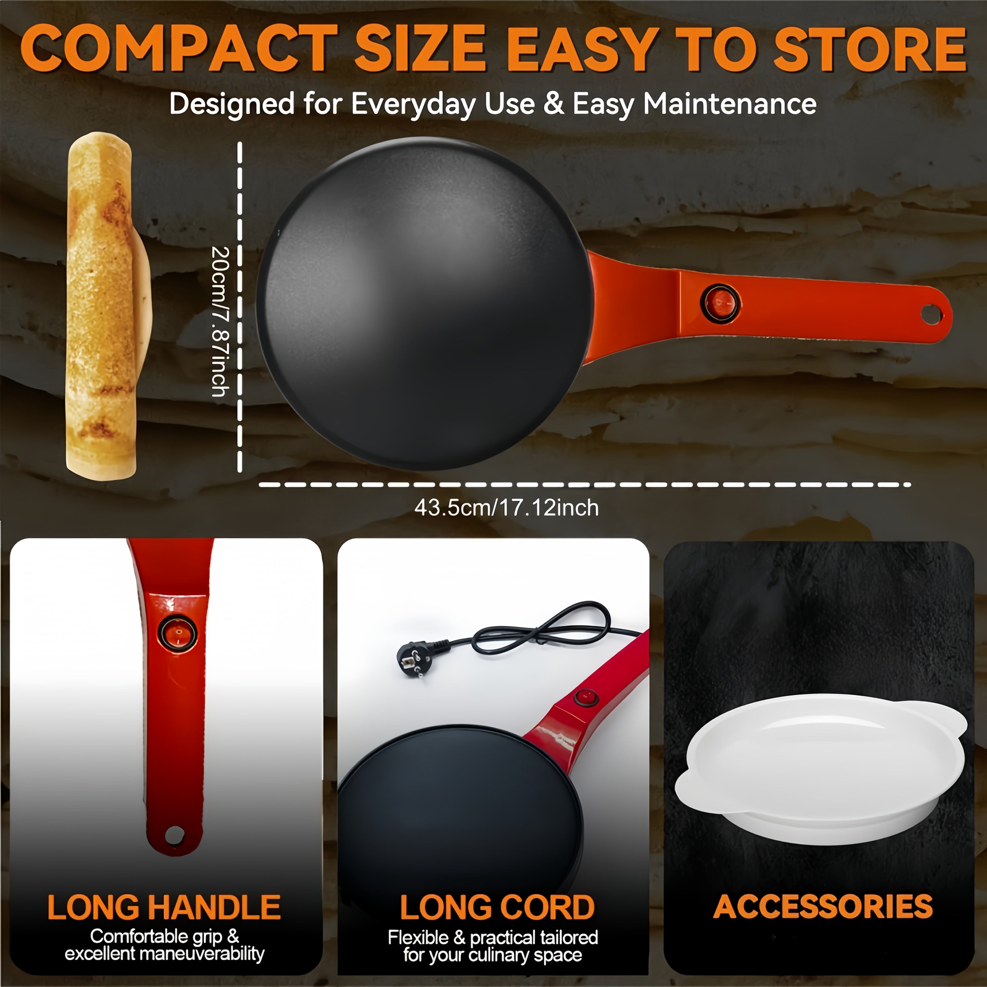 Electric pancake maker 25cm non-stick non-electric high power for breakfast