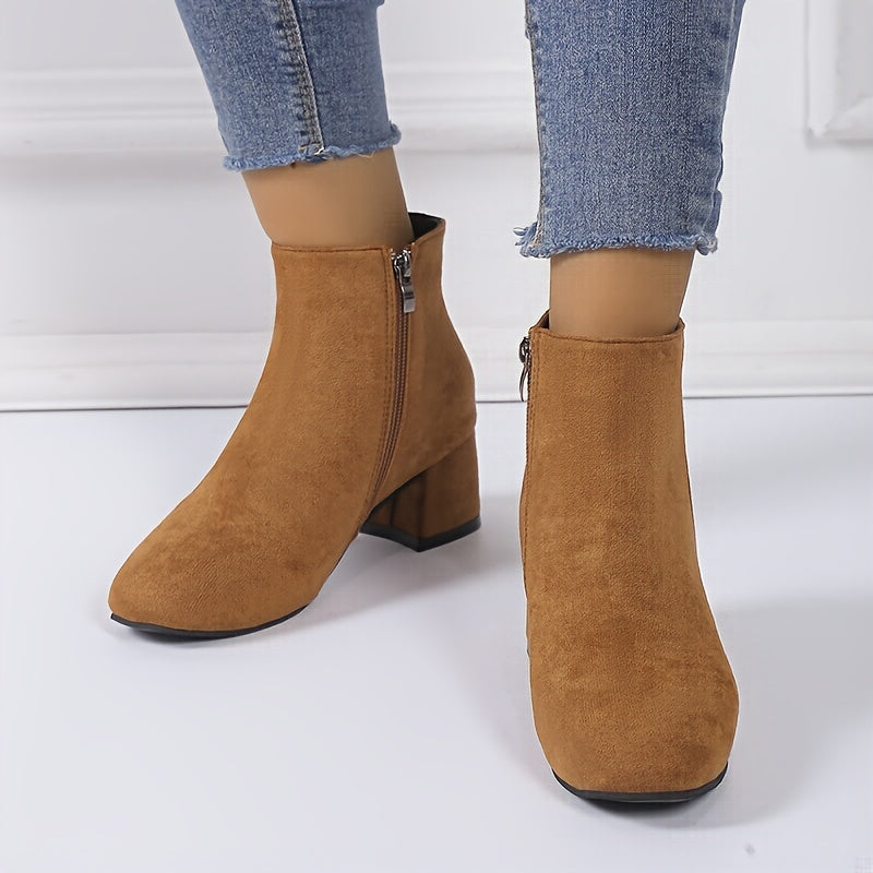 Women's Chunky Heel Ankle Boots Casual Side Zipper Comfortable Black