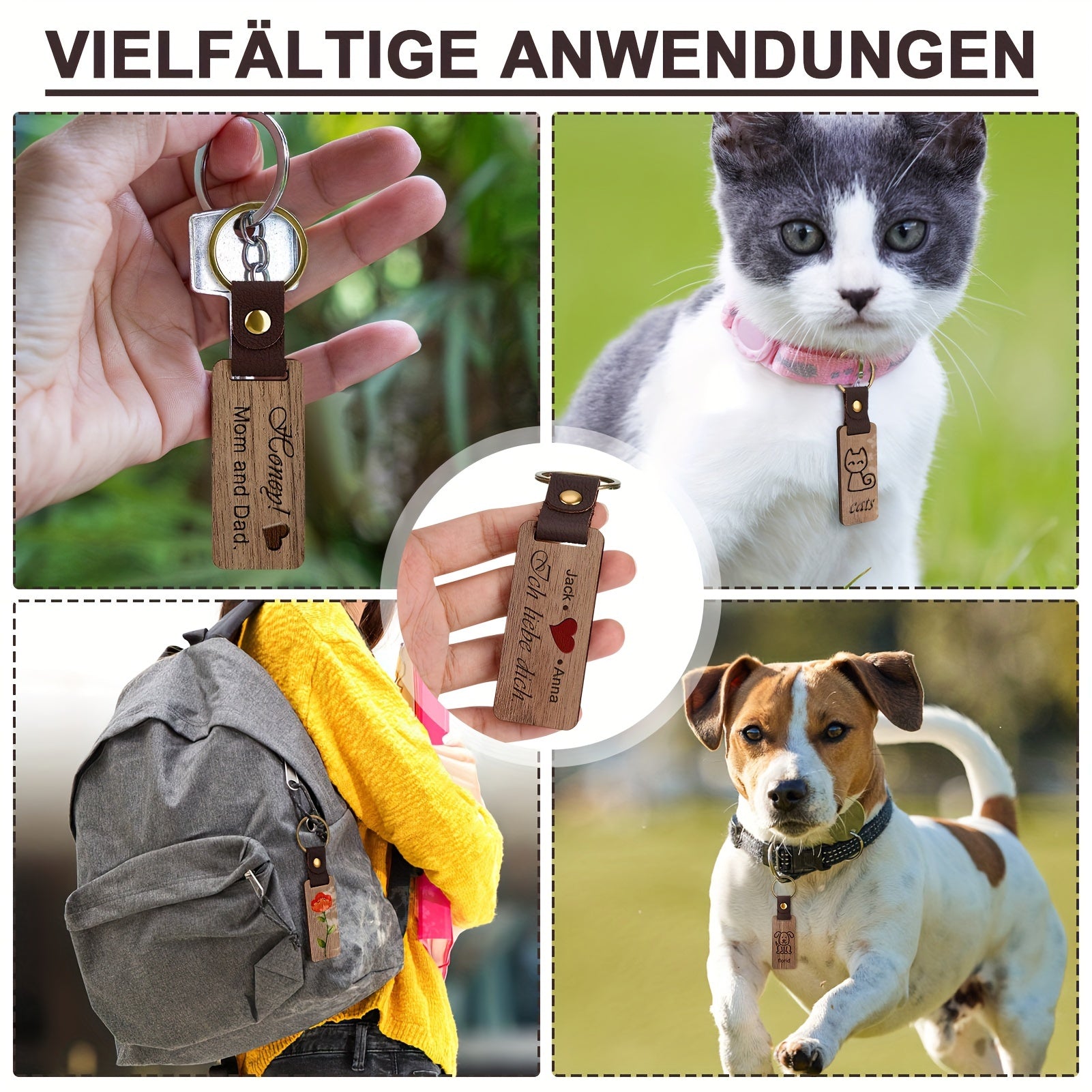 Set of 12 Personalized Wooden Keychains with Ring Buckle for Gifts and Crafts