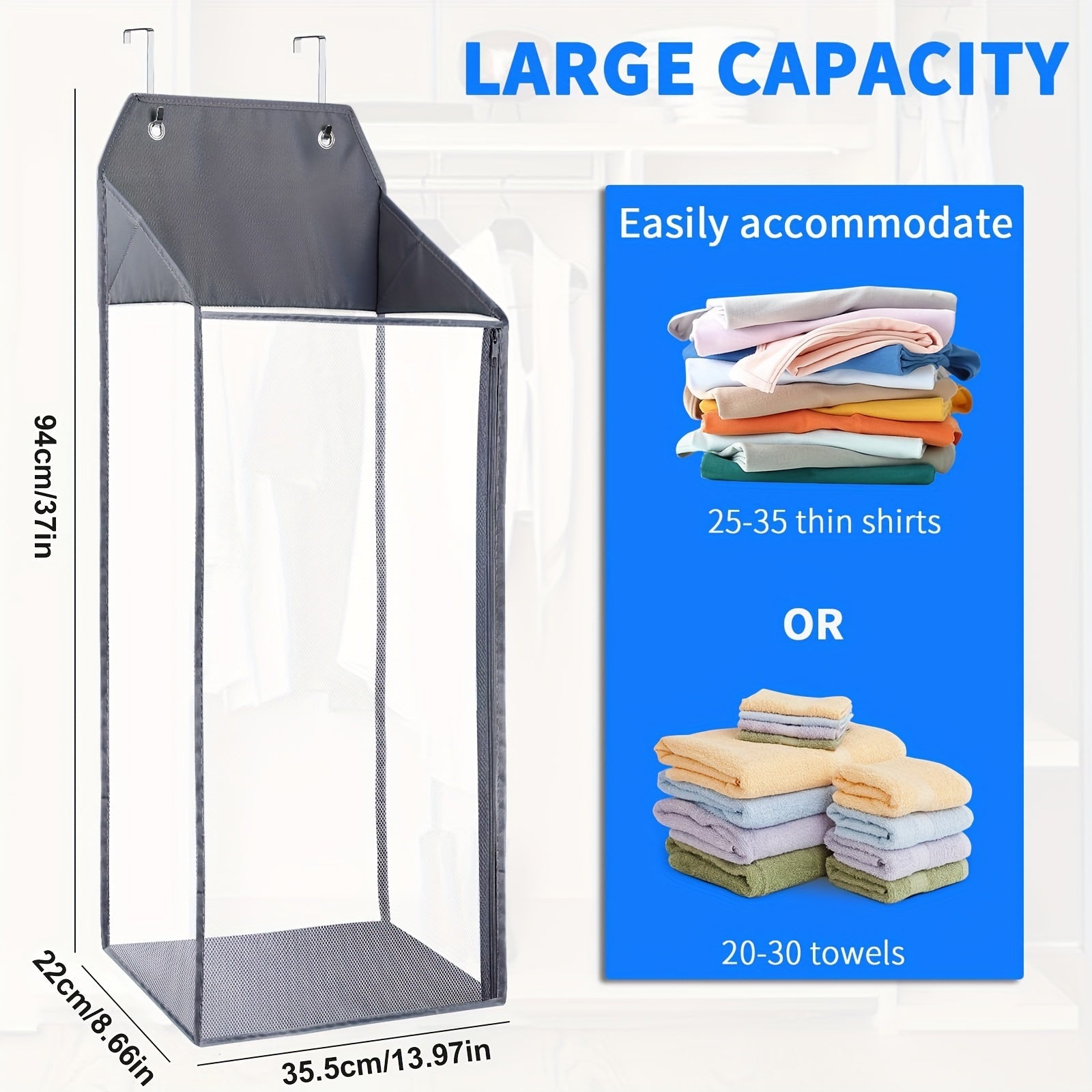 Foldable Hanging Laundry Hamper with Hooks Zipper Mesh for Bathroom Dorm Small Spaces
