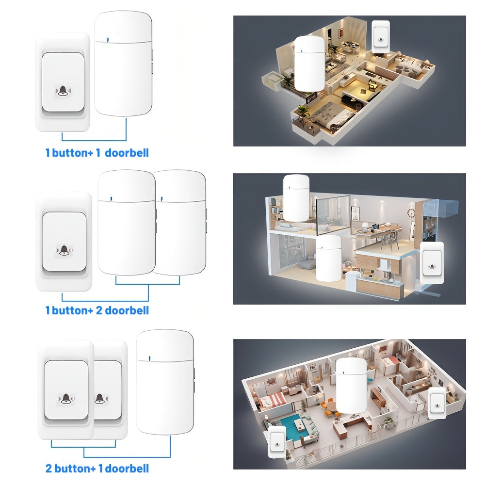 Wireless Doorbell System 304.8m Range Battery Powered 38 Chimes Wall Mount