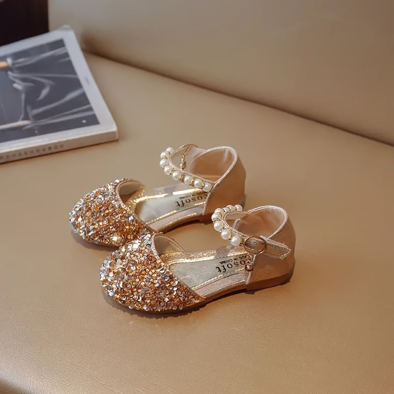 Baby Girl Sequin Pearl Sandals Fabric Low Top Hook and Loop Holiday Party