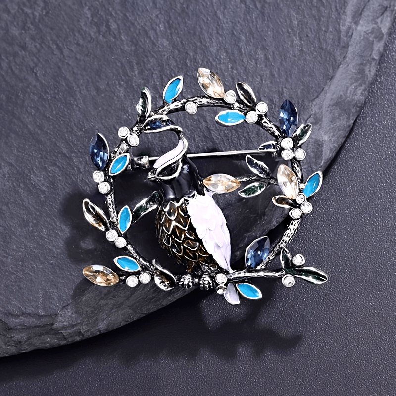 Vintage Style Bird Brooch Rhinestones Alloy Enamel Fashion Accessory for Dresses
